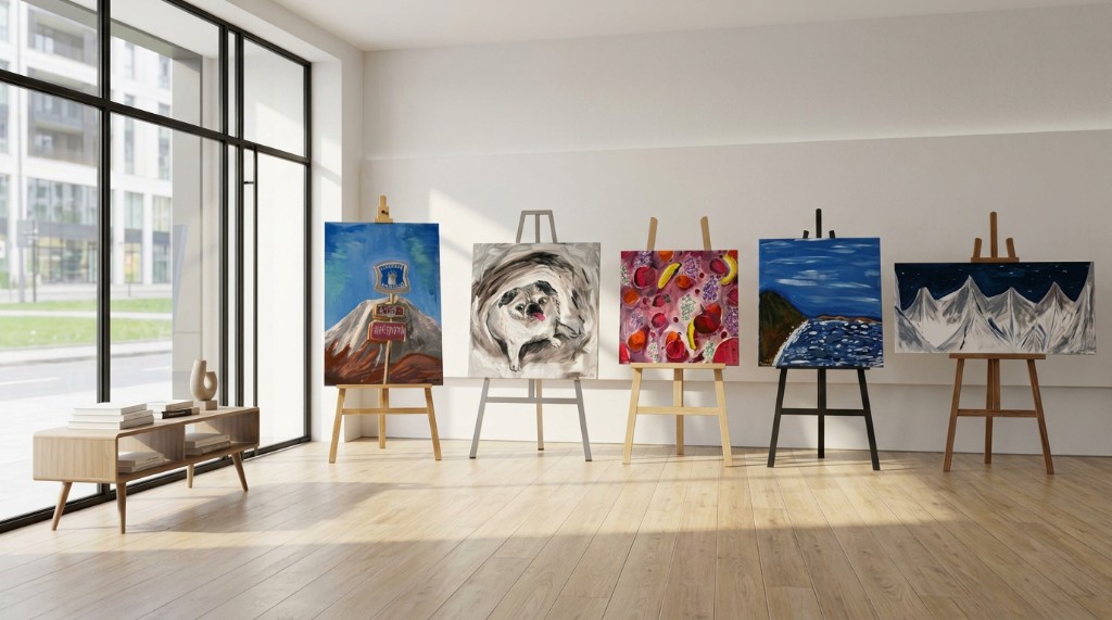 Original Australian canvas paintings on easels, hand painted by a 10 year old artist
